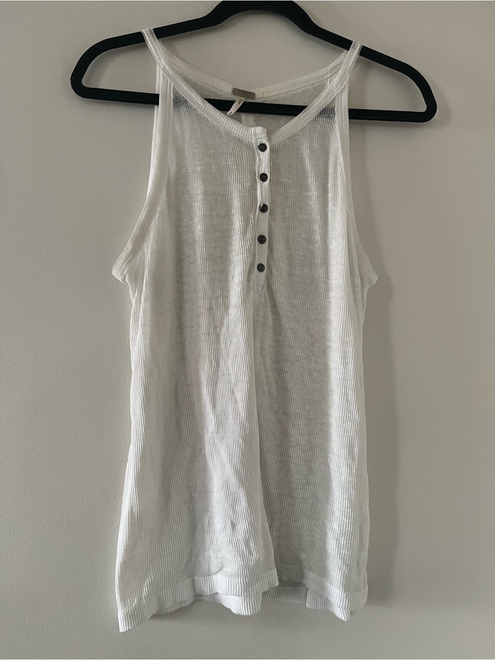 Free People Beach White Henley Ribbed Tank Top Small Cotton Coastal Beach Casual